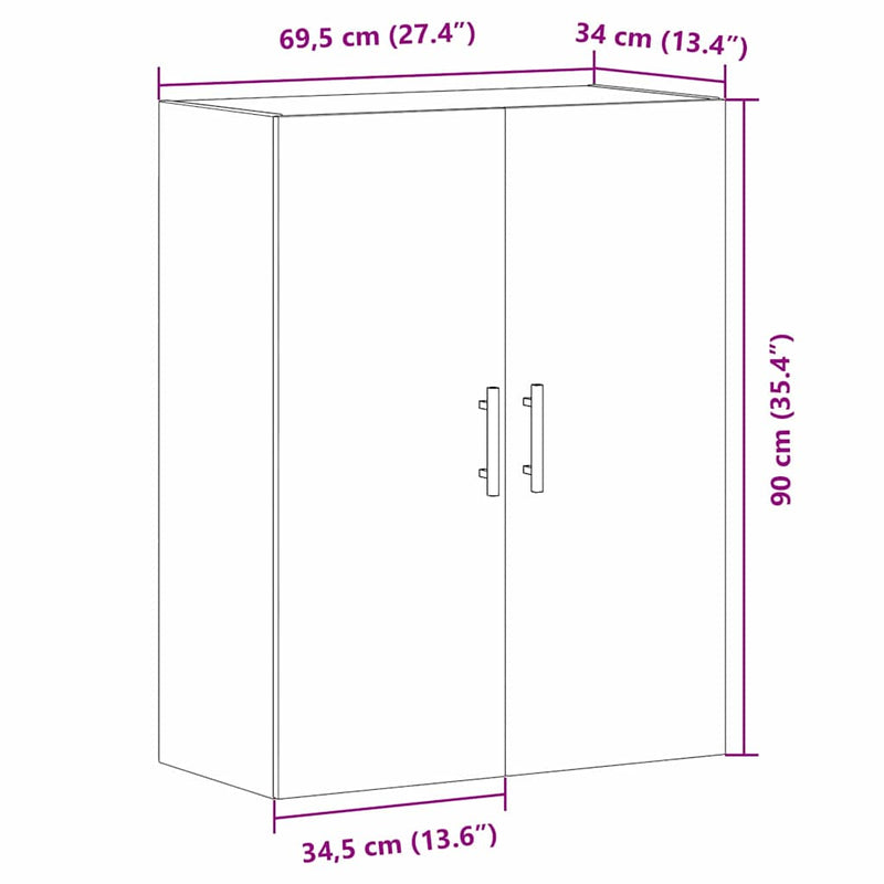 vidaXL Fali szekrény Musta tammi 69.5 x 34 x 90 cm Faanyag