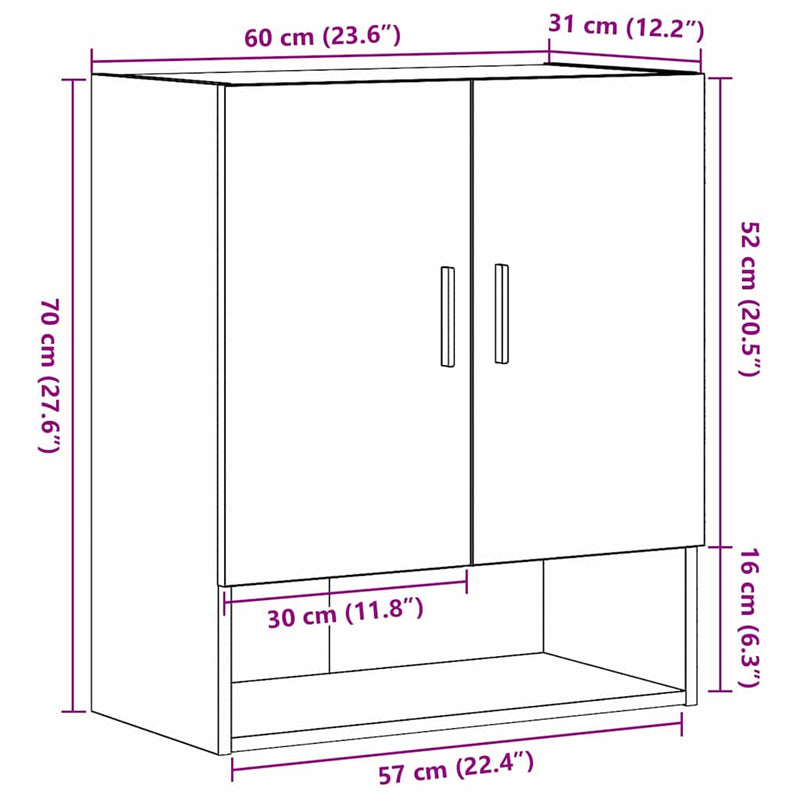 vidaXL Fali Szekrény Musta tammi 60 x 31 x 70 cm Faanyag