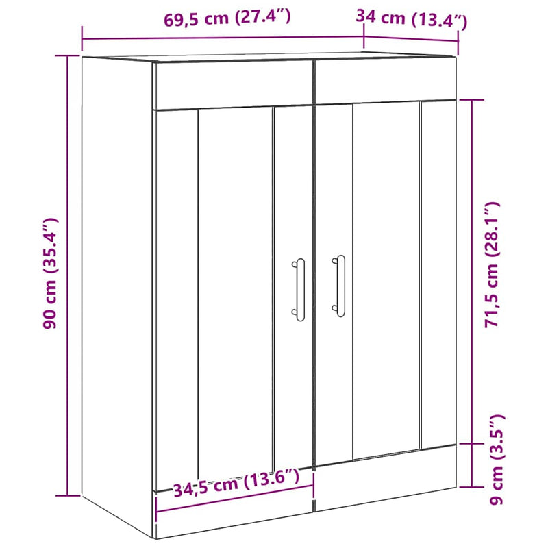 vidaXL Fali szekrény Musta tammi 69.5 x 34 x 90 cm Faanyag