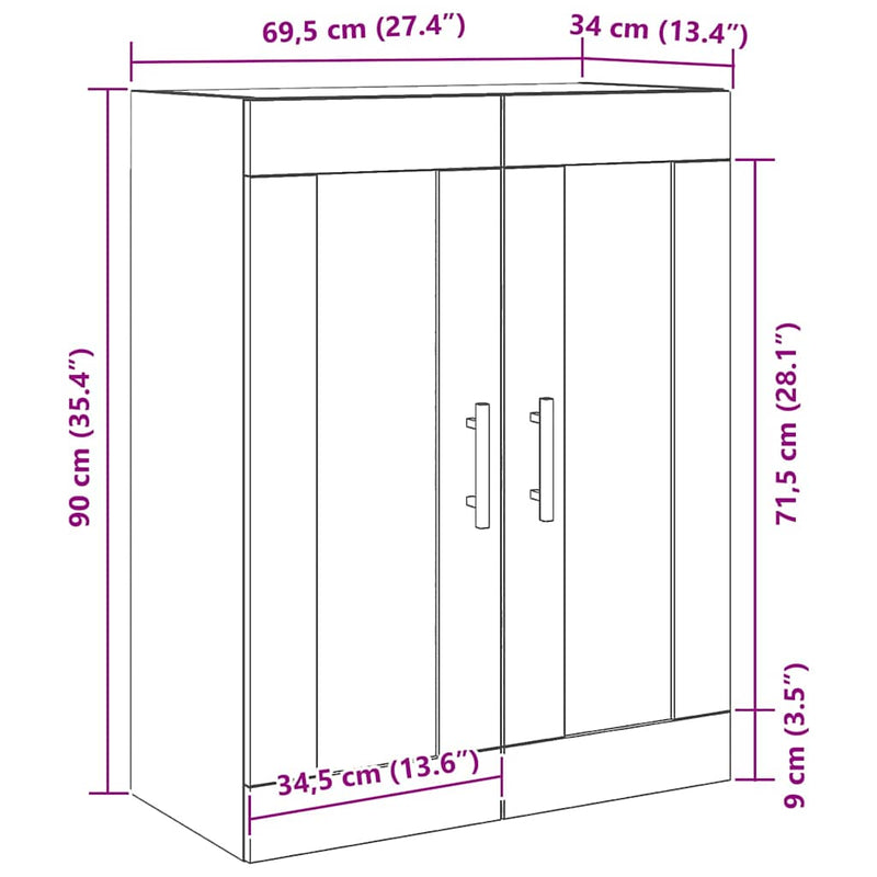 vidaXL Fali szekrény Musta tammi 69.5 x 34 x 90 cm Faanyag