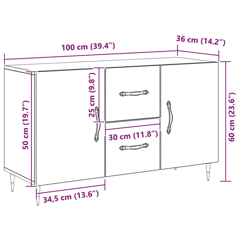 vidaXL Széf fiókkal Musta tammi 100 x 36 x 60 cm Faanyag