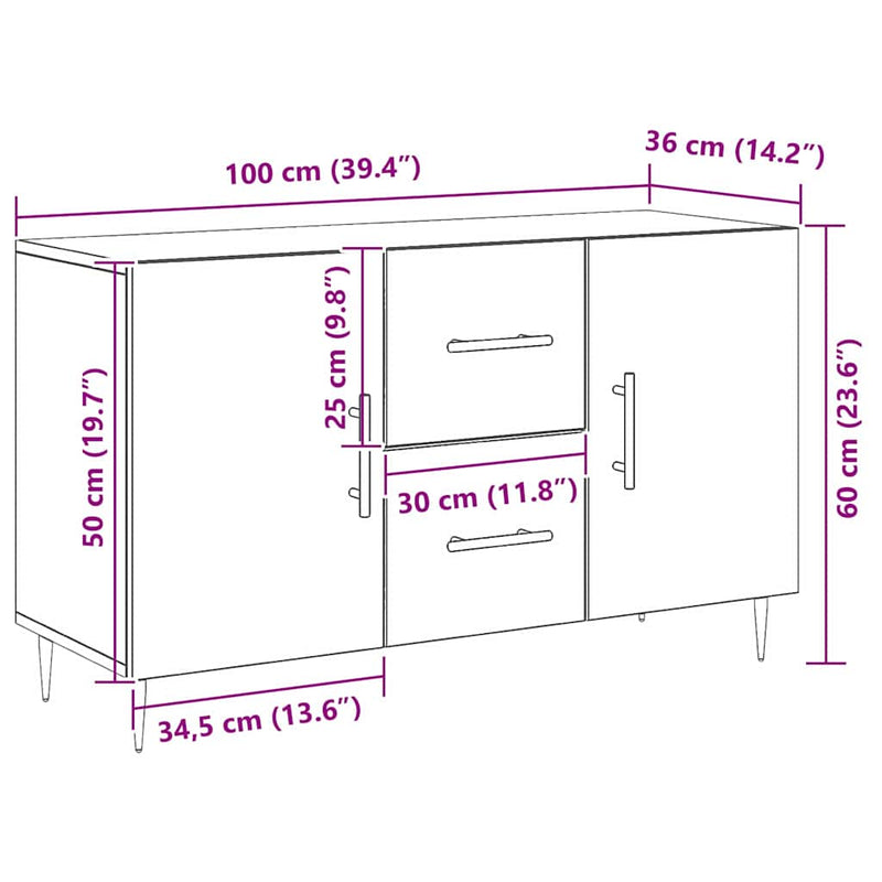 vidaXL Széf fiókkal Musta tammi 100 x 36 x 60 cm Faanyag