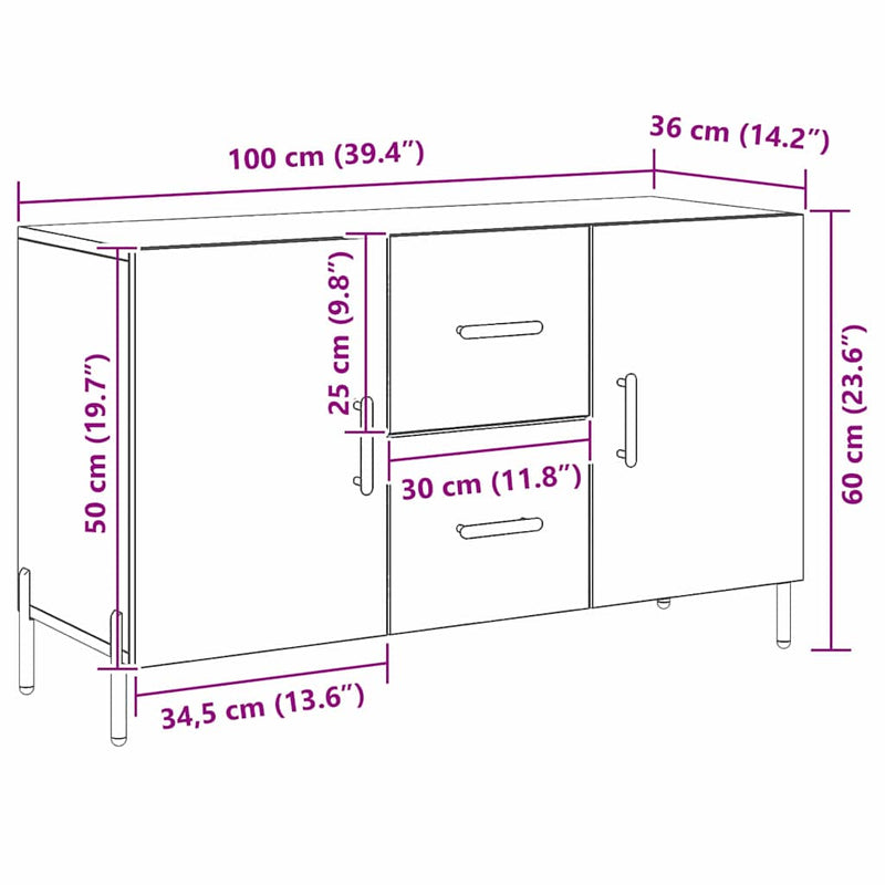 vidaXL Széf fiókkal Musta tammi 100 x 36 x 60 cm Faanyag