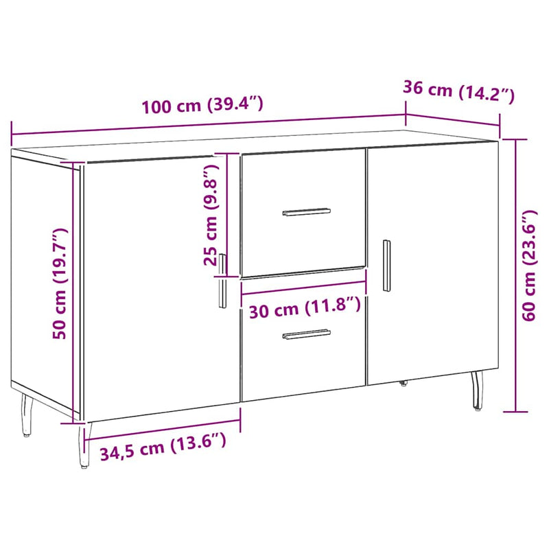 vidaXL Széf fiókkal Musta tammi 100 x 36 x 60 cm Faanyag