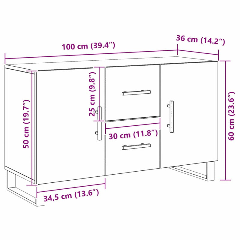 vidaXL Széf fiókkal Musta tammi 100 x 36 x 60 cm Faanyag