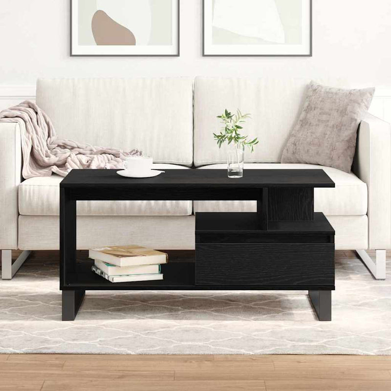 vidaXL Dohányzóasztal with Drawer Musta tammi 90 x 49 x 45 cm Faanyag