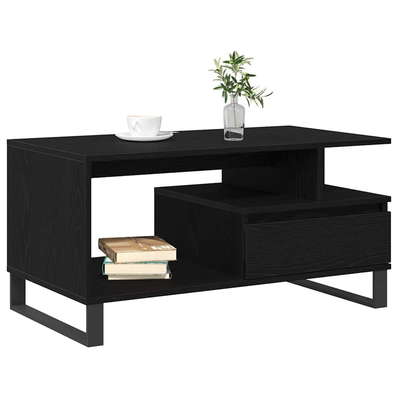 vidaXL Dohányzóasztal with Drawer Musta tammi 90 x 49 x 45 cm Faanyag
