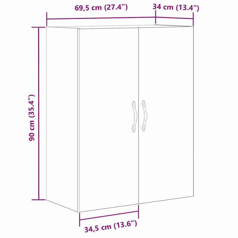 vidaXL Fali szekrény Musta tammi 69.5 x 34 x 180 cm Faanyag