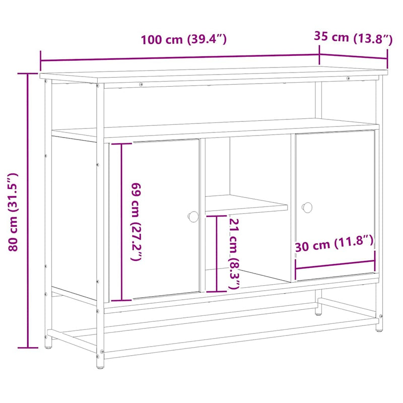 vidaXL Old fa oldalszekrény 100x35x80 cm Műgyanta és Acél