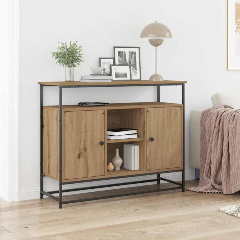 vidaXL Oldalszekrény Artisan Tölgy 100x35x80 cm Mérnöki Fa és Acél