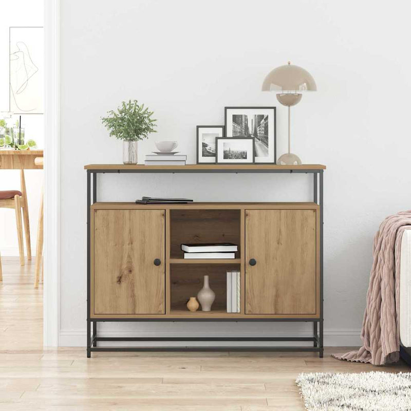 vidaXL Oldalszekrény Artisan Tölgy 100x35x80 cm Mérnöki Fa és Acél