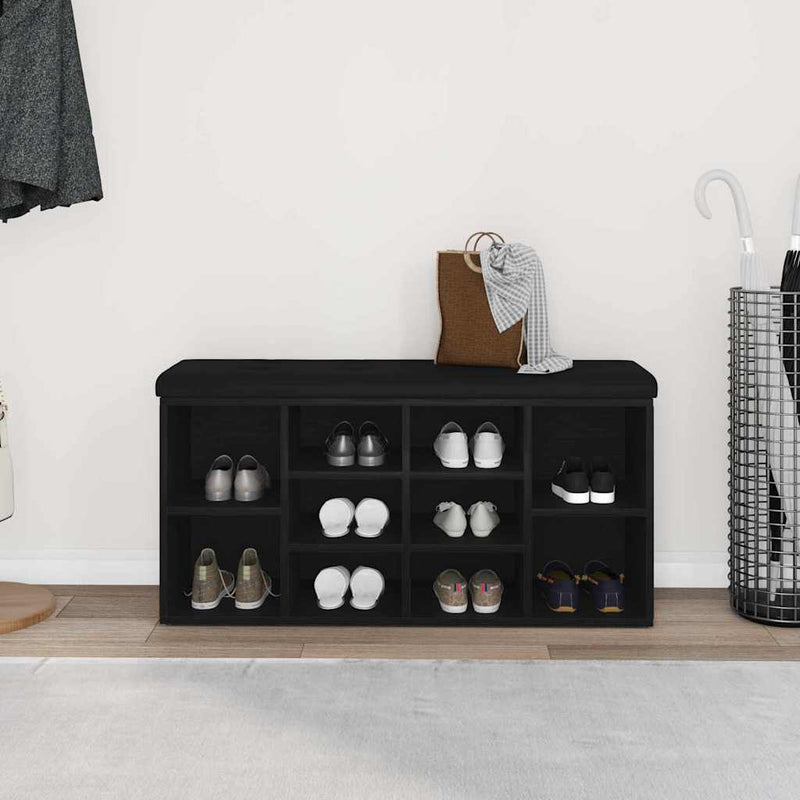 vidaXL Cipőpad tárolóval Fekete 100 x 30 x 48 cm Faanyag