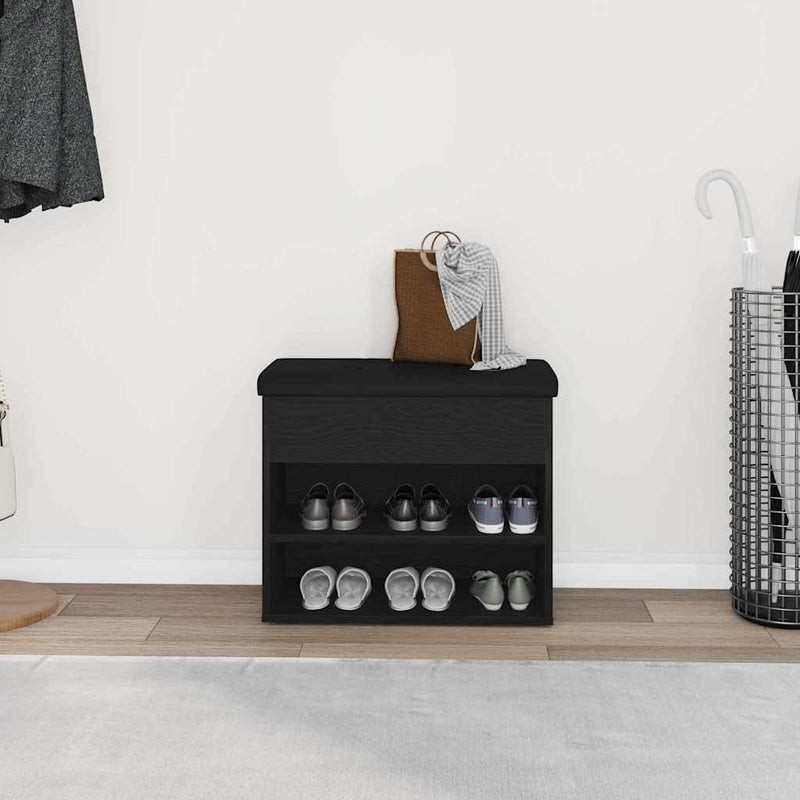 vidaXL Cipőpad tárolóval Fekete 60 x 30 x 48 cm Faanyag