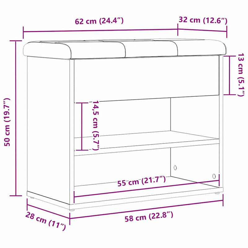 vidaXL Cipőpad tárolóval Fekete 60 x 30 x 48 cm Faanyag