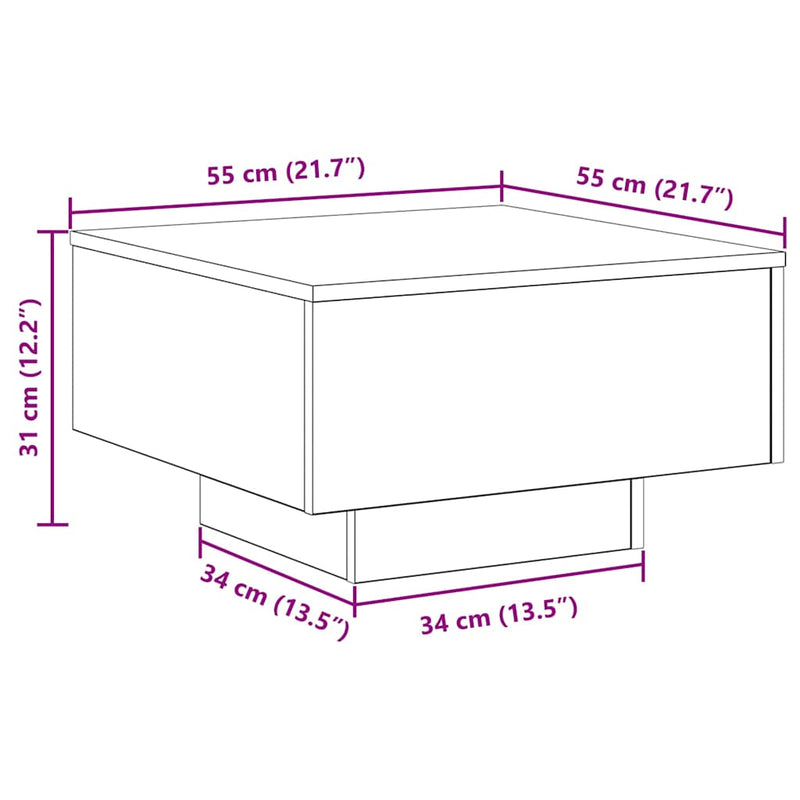 vidaXL Dohányzóasztal kézműves tölgy 55 x 55 x 31 cm Faanyag