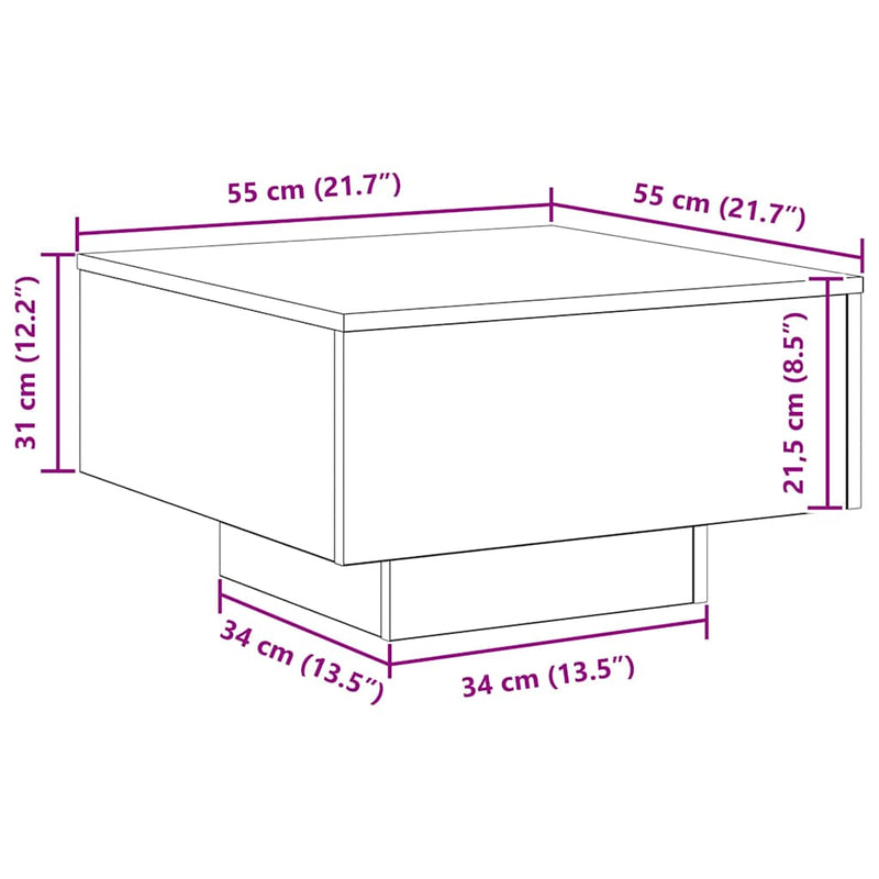 vidaXL Dohányzóasztal Öreg fa 55 x 55 x 31 cm Faanyag
