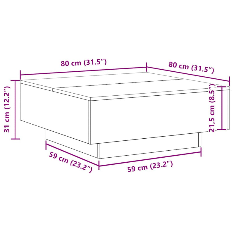 vidaXL Dohányzóasztal Musta tammi 80 x 80 x 31 cm Faanyag