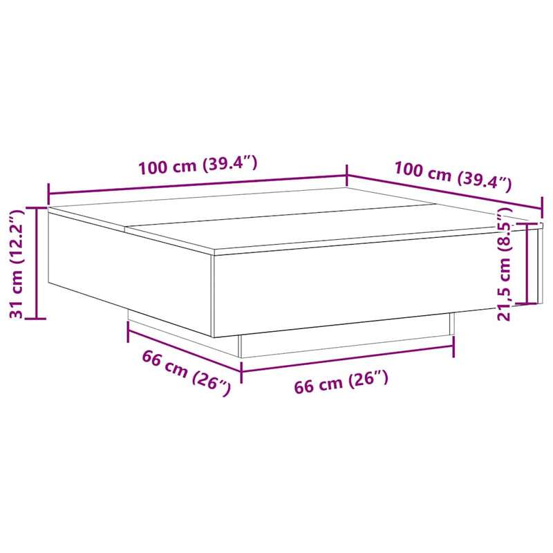 vidaXL Dohányzóasztal Fekete tölgy 100 x 100 x 31 cm Faanyag