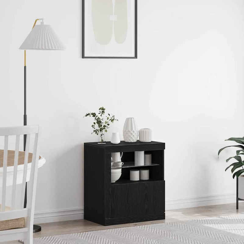 vidaXL Széf LED -es lámpákkal Fekete 60.5 x 37 x 67 cm Faanyag