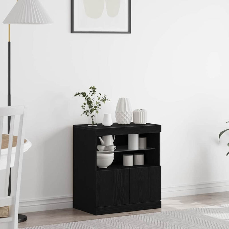 vidaXL Széf LED -es lámpákkal Fekete 60 x 37 x 67 cm Faanyag