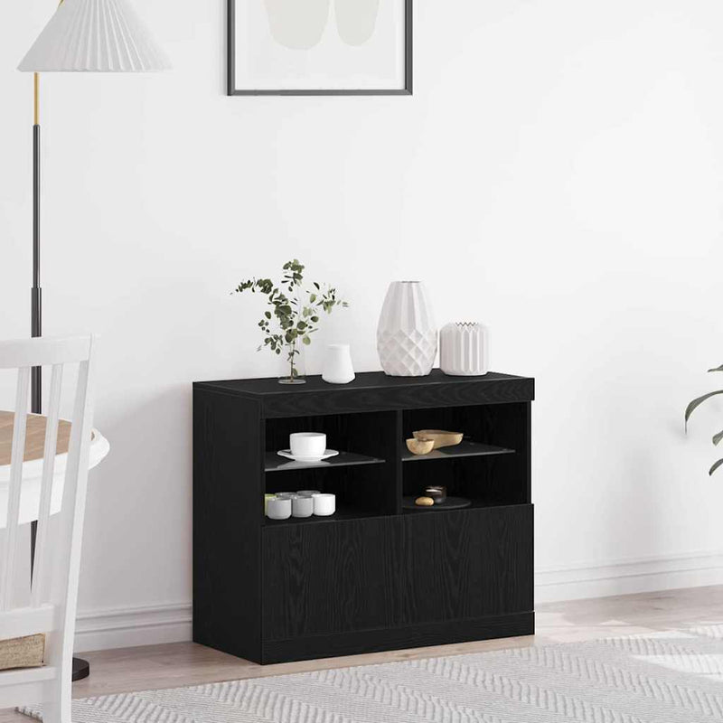 vidaXL Széf LED -es lámpákkal Fekete 81 x 37 x 67 cm Faanyag