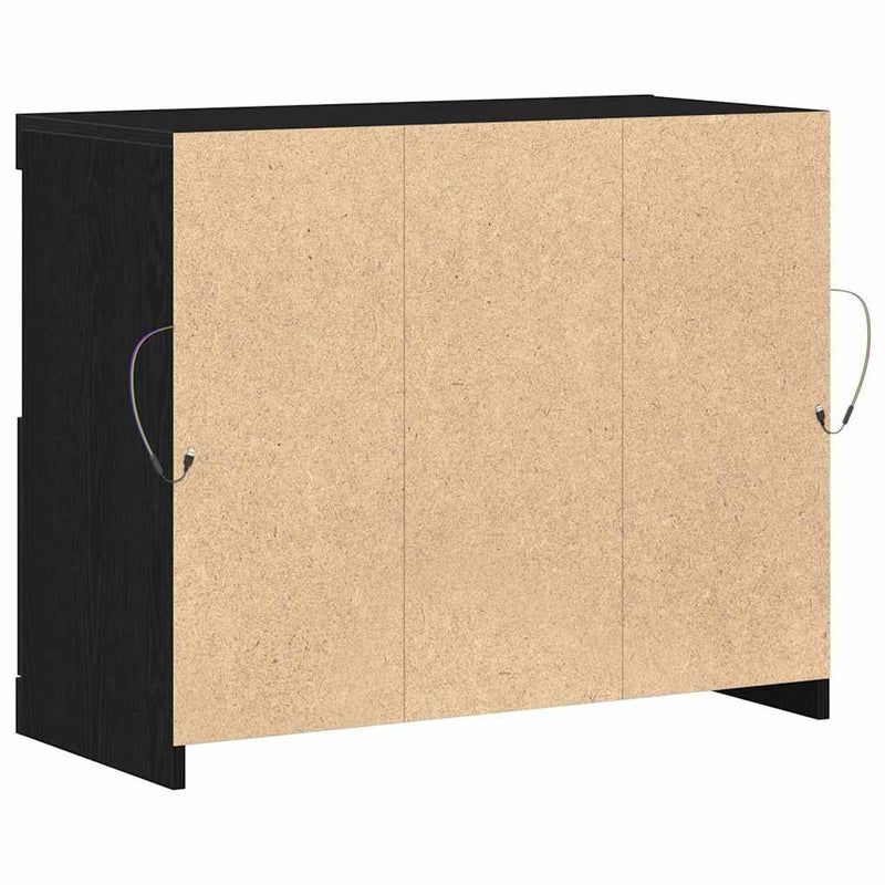 vidaXL Széf LED -es lámpákkal Fekete 81 x 37 x 67 cm Faanyag