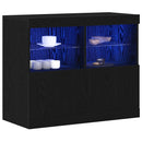 vidaXL LED tálaló LED -es lámpákkal Fekete 81 x 37 x 66,5 cm Faanyag