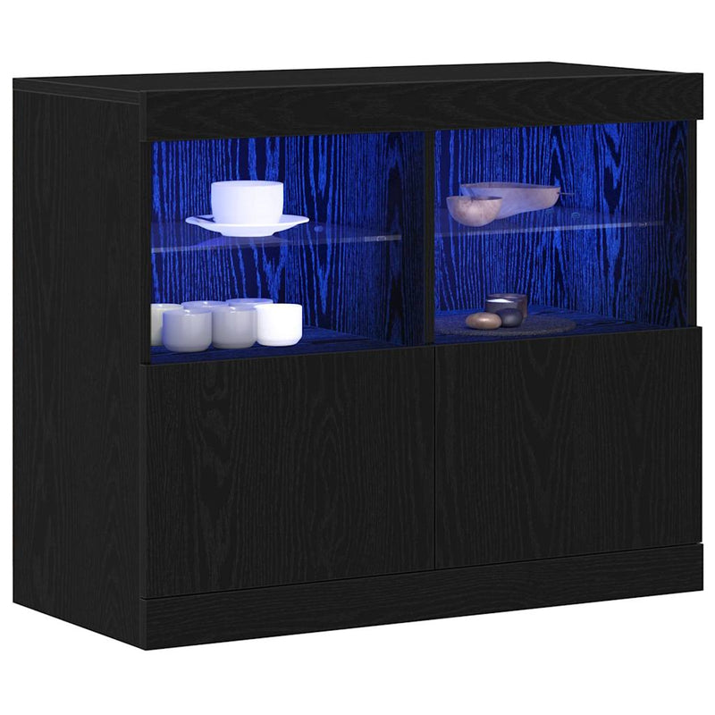 vidaXL Széf LED -es lámpákkal Fekete 81 x 37 x 67 cm Faanyag