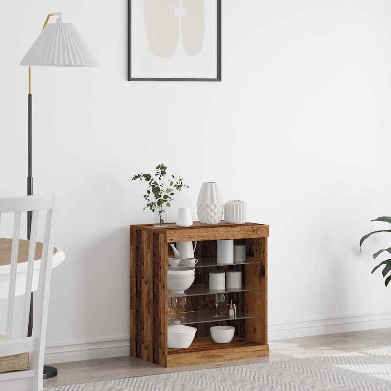 vidaXL Széf LED -es lámpákkal Régi fa 60.5 x 37 x 67 cm Faanyag