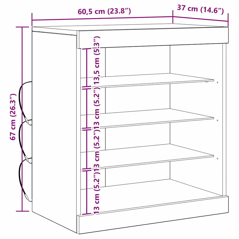 vidaXL Széf LED -es lámpákkal Régi fa 60.5 x 37 x 67 cm Faanyag