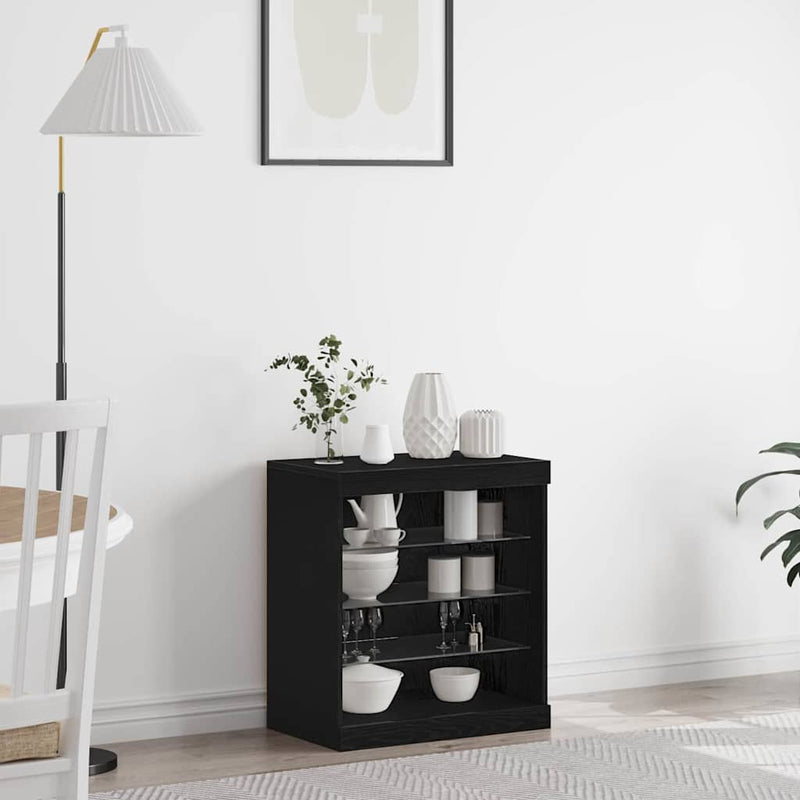 vidaXL Széf LED -es lámpákkal Fekete tölgy 60.5 x 37 x 67 cm Faanyag
