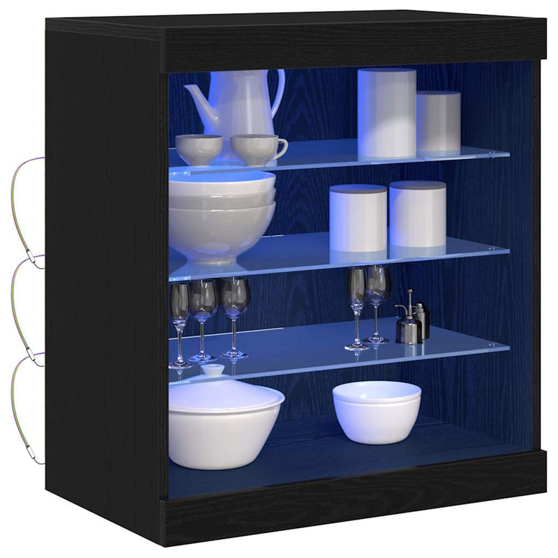 vidaXL Széf LED -es lámpákkal Fekete tölgy 60.5 x 37 x 67 cm Faanyag