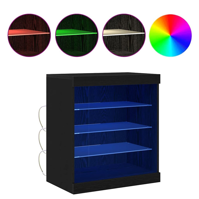 vidaXL Széf LED -es lámpákkal Fekete tölgy 60.5 x 37 x 67 cm Faanyag