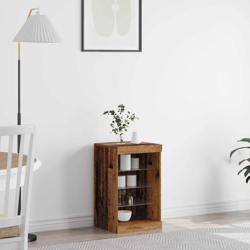 vidaXL Széf LED -es lámpákkal Régi fa 41 x 37 x 67 cm Faanyag