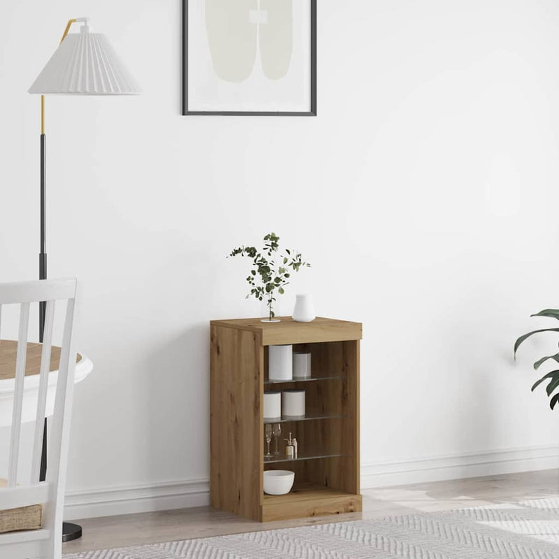 vidaXL Széf LED -es lámpákkal kézműves tölgy 41 x 37 x 67 cm Faanyag