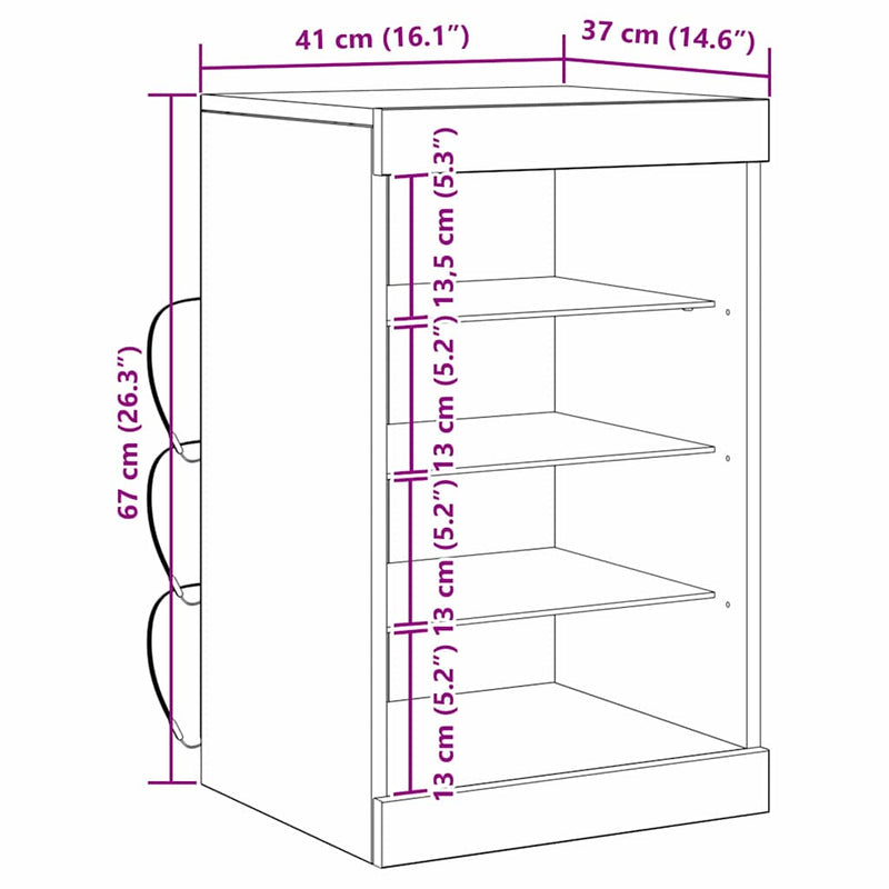 vidaXL Széf LED -es lámpákkal Fekete tölgy 41 x 37 x 67 cm Faanyag