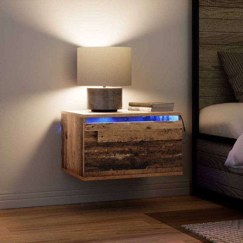 vidaXL Fali éjjeli szekrény fiókkal LED -es lámpákkal 2 pcs Öreg fa