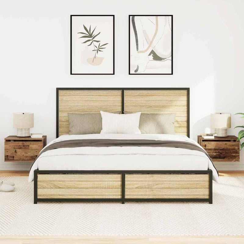 vidaXL Fali éjjeli szekrény fiókkal LED -es lámpákkal 2 pcs Öreg fa