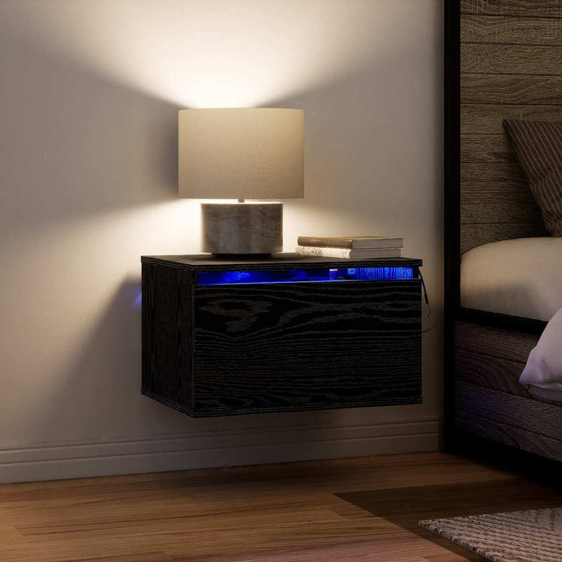 vidaXL Fali éjjeli szekrény fiókkal Fekete tölgy 50 x 36 x 30 cm