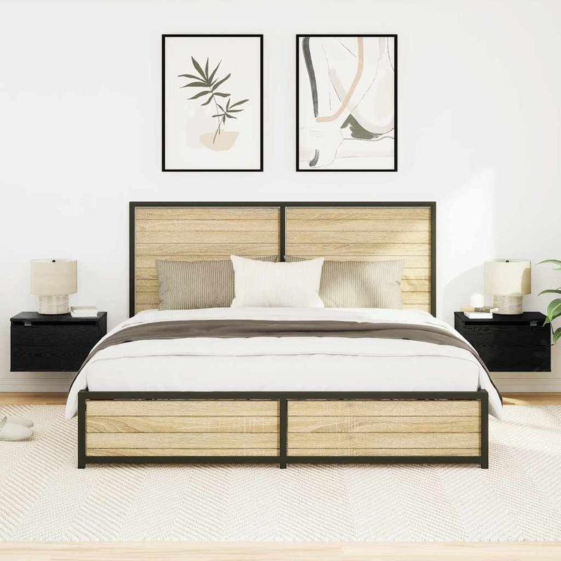 vidaXL Fali éjjeli szekrény fiókkal 2 pcs Fekete tölgy 50 x 36 x 30 cm