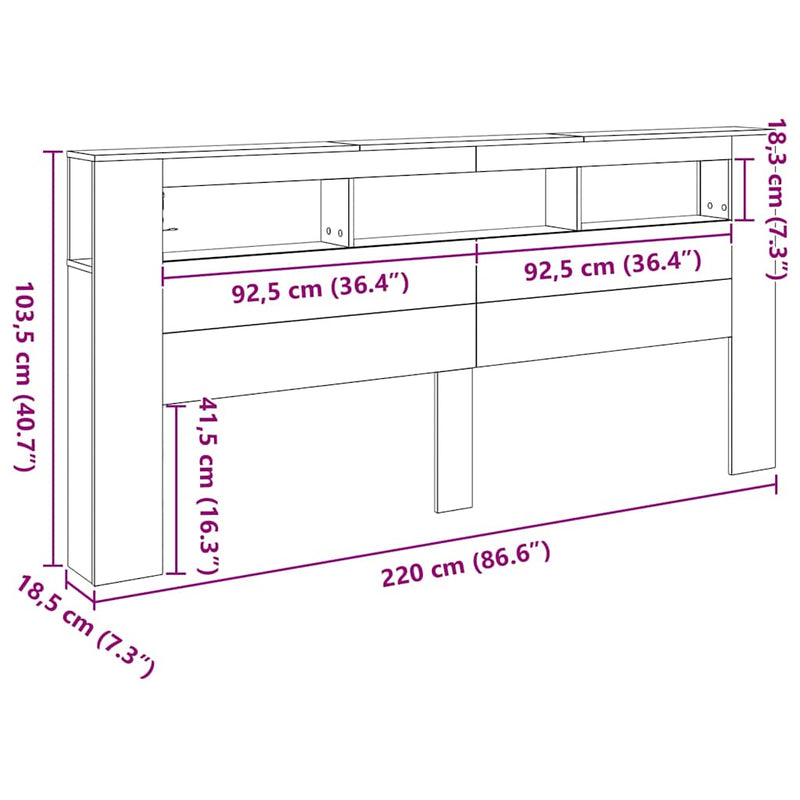 vidaXL LED ágytámla Musta tammi 220 x 18.5 x 103.5 cm Faanyag