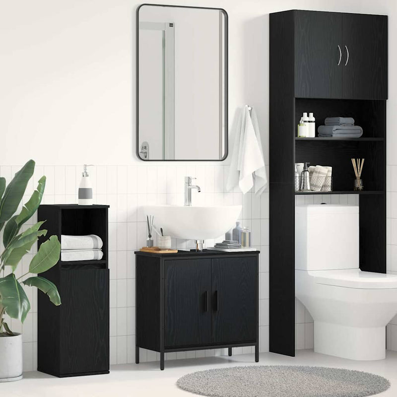 vidaXL Fürdőszobai mosdószekrény Musta tammi 60 x 30 x 60 cm Faanyag
