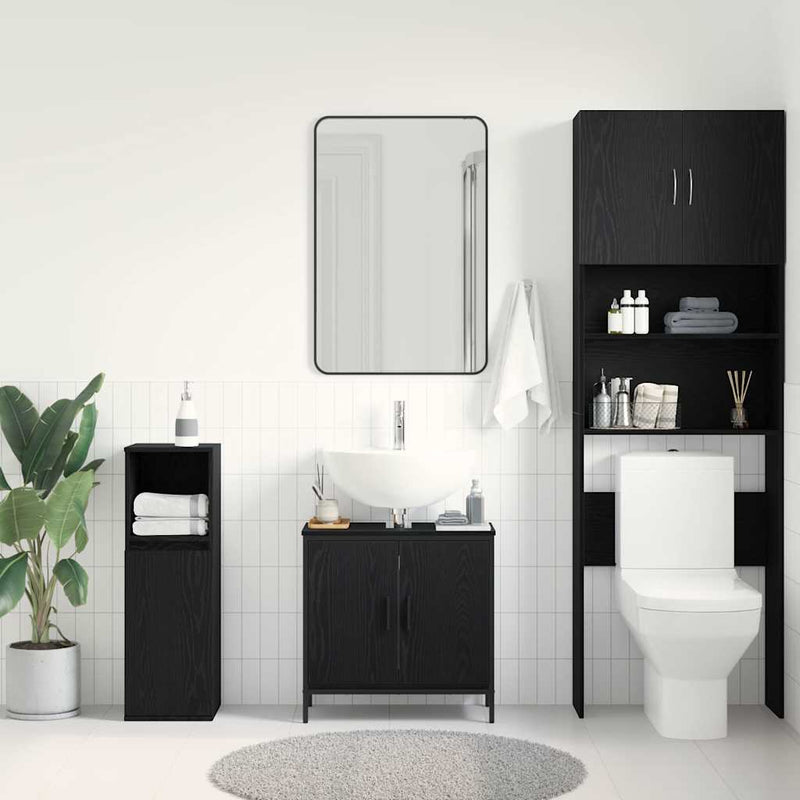 vidaXL Fürdőszobai mosdószekrény Musta tammi 60 x 30 x 60 cm Faanyag