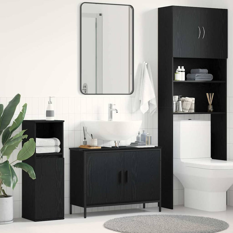 vidaXL Fürdőszobai mosdószekrény Musta tammi 80 x 30 x 60 cm Faanyag