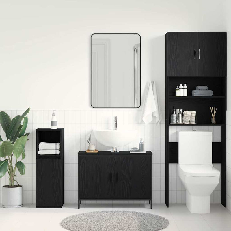 vidaXL Fürdőszobai mosdószekrény Musta tammi 80 x 30 x 60 cm Faanyag