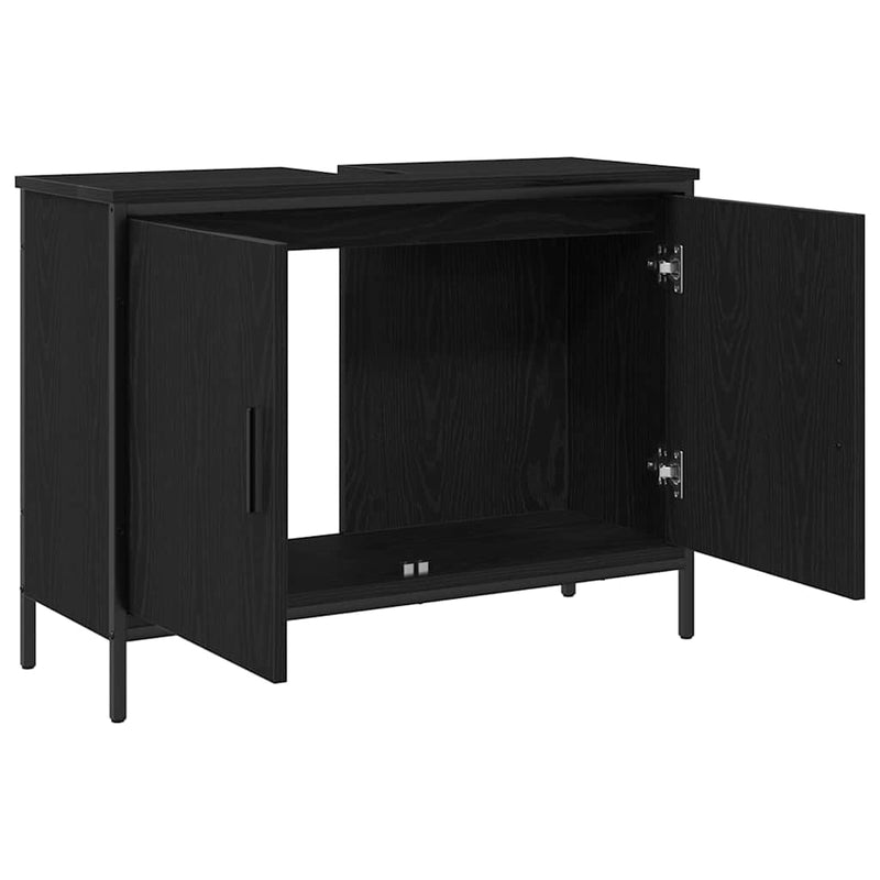 vidaXL Fürdőszobai mosdószekrény Musta tammi 80 x 30 x 60 cm Faanyag
