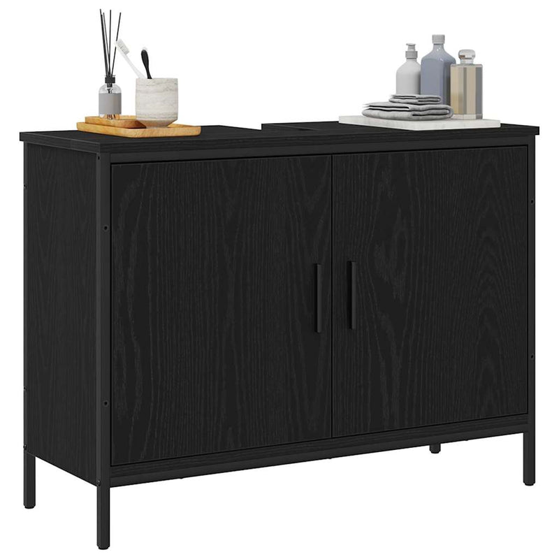 vidaXL Fürdőszobai mosdószekrény Musta tammi 80 x 30 x 60 cm Faanyag
