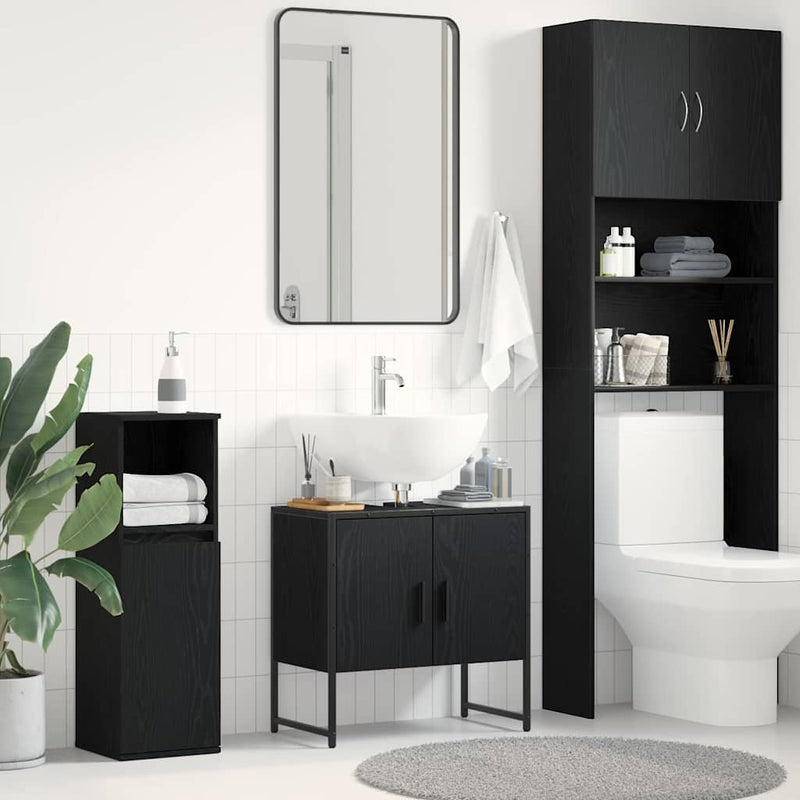 vidaXL Fürdőszobai mosdószekrény Musta tammi 60 x 30 x 60 cm Faanyag