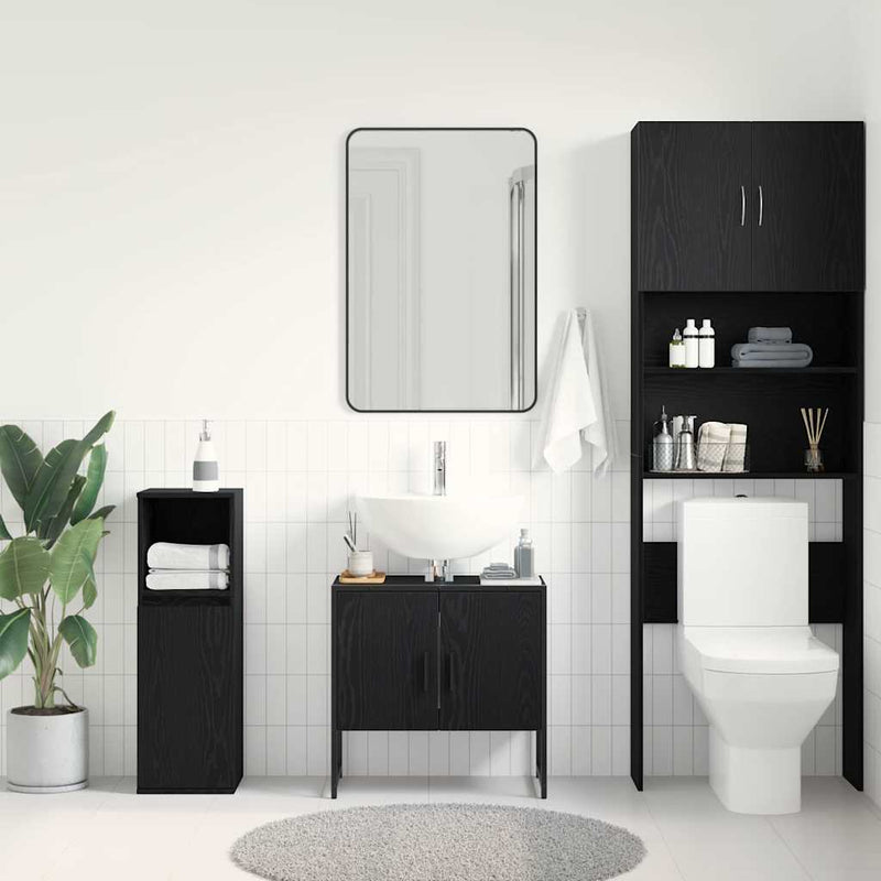 vidaXL Fürdőszobai mosdószekrény Musta tammi 60 x 30 x 60 cm Faanyag