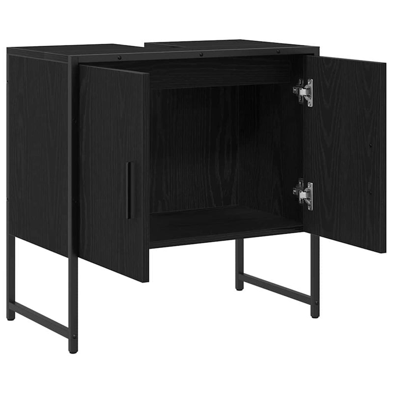 vidaXL Fürdőszobai mosdószekrény Musta tammi 60 x 30 x 60 cm Faanyag